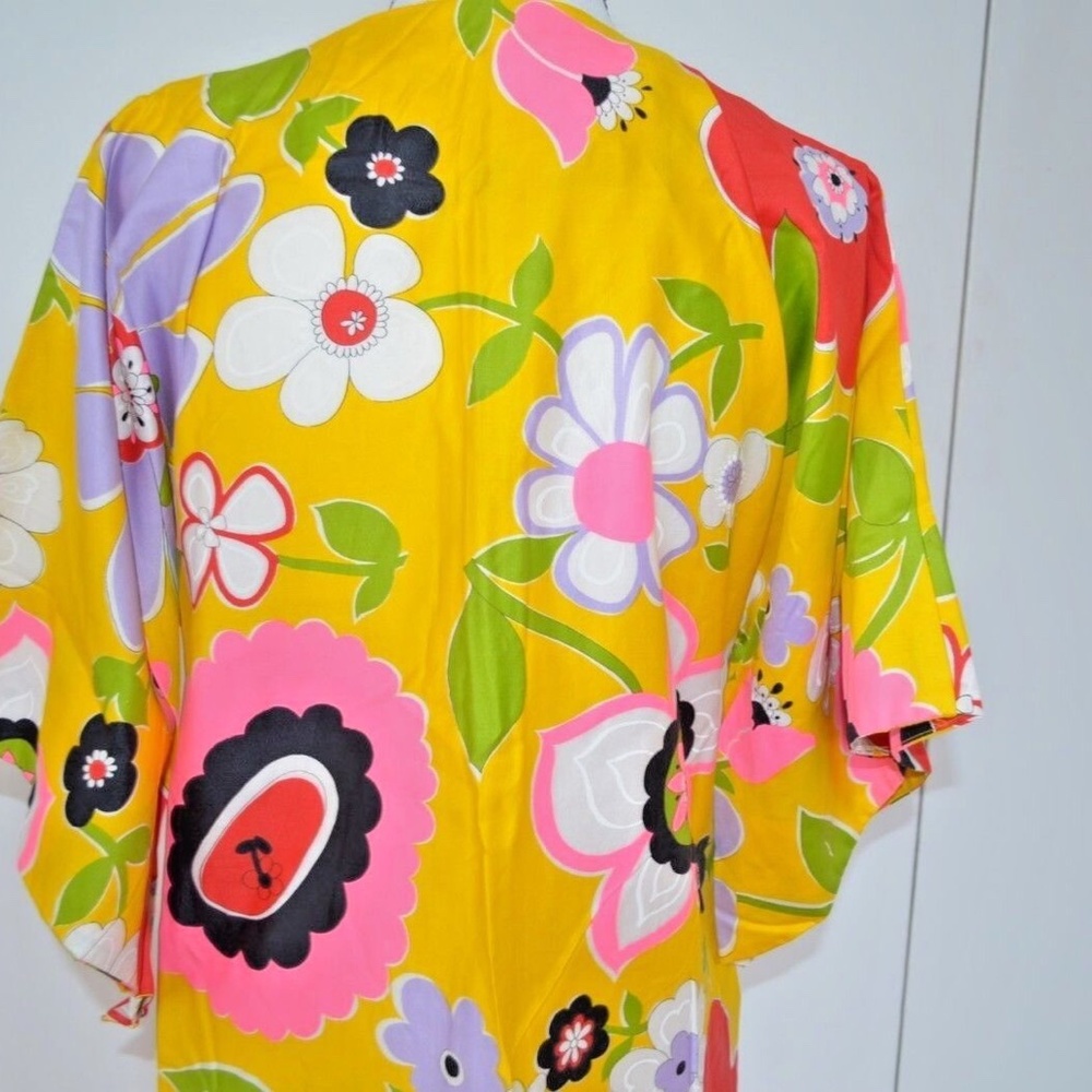 Vintage 70s Janet Lynn floral caftan dress, Kimono sleeve, psychedelic, S/M/L - Picture 6 of 9